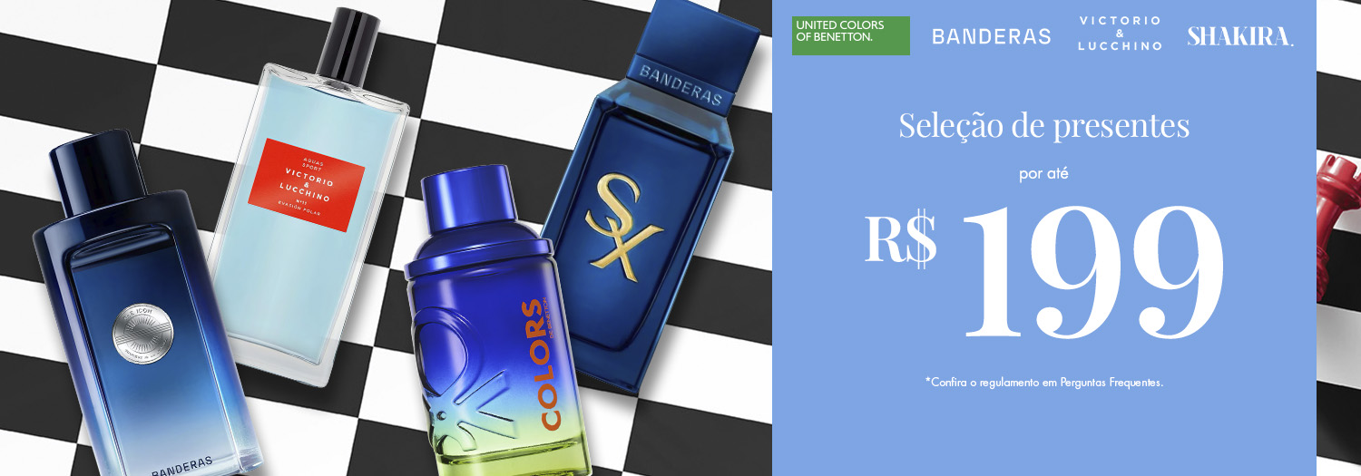 ANTONIO BANDERAS | BENETTON | SHAKIRA | VICTORIO LUCCHINO - Seleção de Produtos até R$ 199